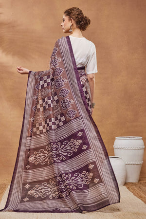 Wine Printed Silk Blend Ready to Wear Saree (ACA9271)