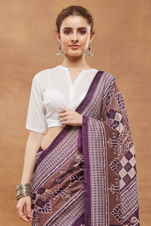 Wine Printed Silk Blend Ready to Wear Saree (ACA9271)