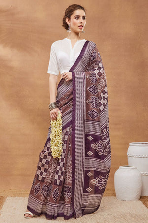 Wine Printed Silk Blend Ready to Wear Saree (ACA9271)