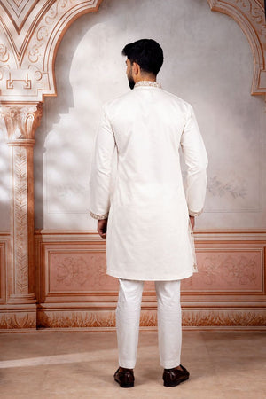Mens White Embroidered Cotton Kurta Set (ACA9277)
