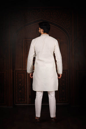 Mens White Jacquard Cotton Kurta Set (ACA9292)