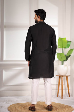 Mens Black Jacquard Cotton Kurta Set (ACA9293)