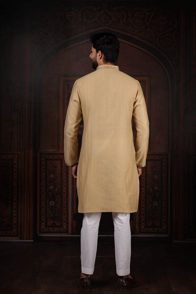 Mens Brown Jacquard Cotton Kurta Set (ACA9295)
