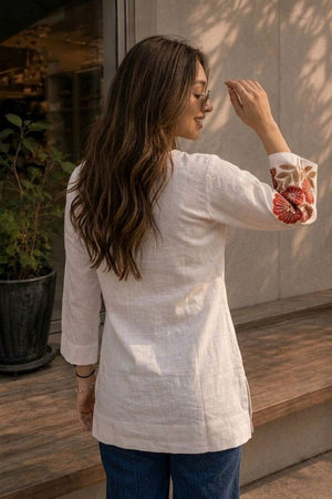 Off White Floral Printed Cotton Top (ACA9296)
