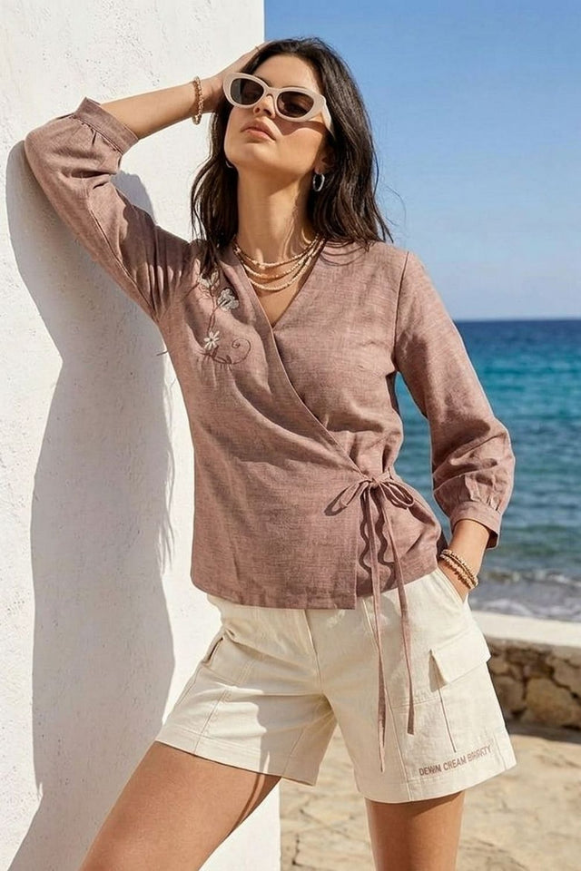 Pink Floral Embroidered Cotton Blend Top (ACA9297)