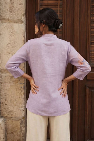 Lavender Floral Embroidered Cotton Blend Top (ACA9298)
