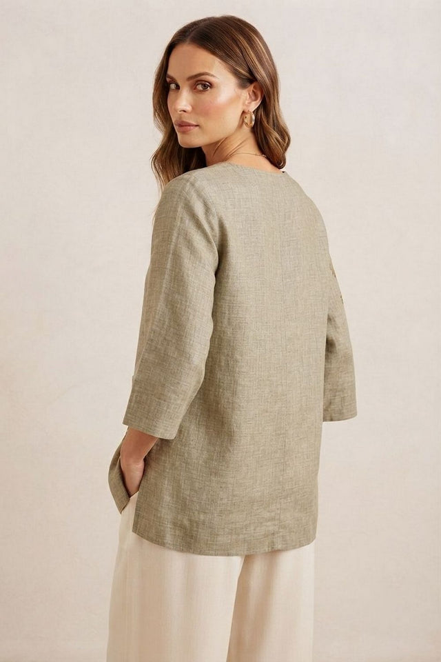 Olive Green Floral Embroidered Cotton Blend Top (ACA9299)