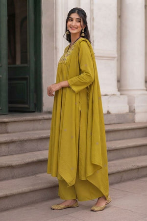 Mehendi Embroidered Cotton Anarkali Suit (ACA9303)