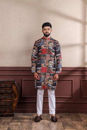 Mens Black Printed Cotton Kurta Set (ACA9315)