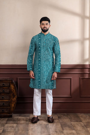 Mens Multi Color Printed Cotton Kurta Set (ACA9316)