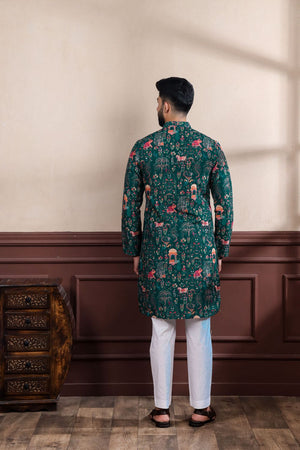 Mens Multi Color Printed Cotton Kurta Set (ACA9317)