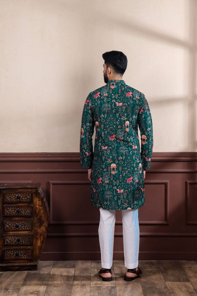 Mens Multi Color Printed Cotton Kurta Set (ACA9317)
