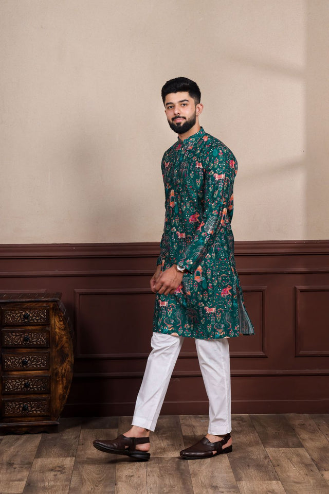 Mens Multi Color Printed Cotton Kurta Set (ACA9317)
