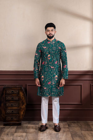 Mens Multi Color Printed Cotton Kurta Set (ACA9317)