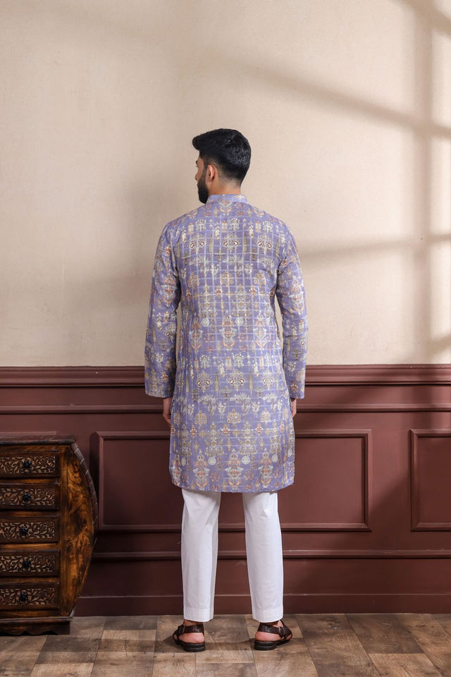 Mens Multi Color Printed Cotton Kurta Set (ACA9318)