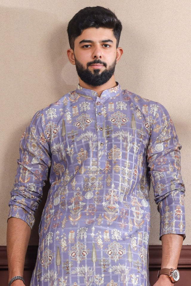 Mens Multi Color Printed Cotton Kurta Set (ACA9318)
