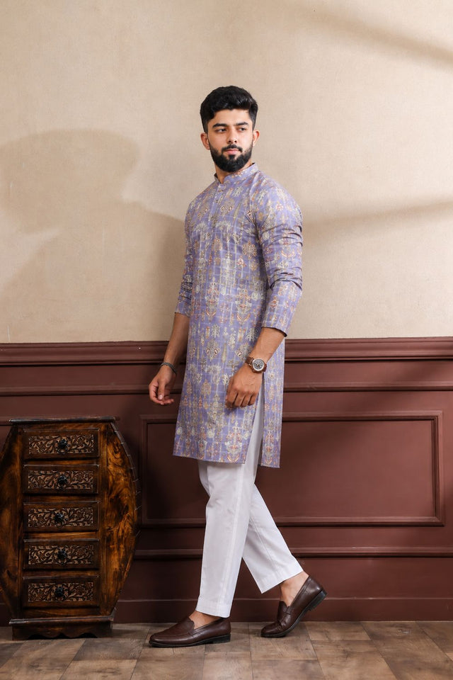 Mens Multi Color Printed Cotton Kurta Set (ACA9318)