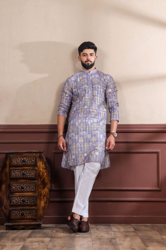 Mens Multi Color Printed Cotton Kurta Set (ACA9318)