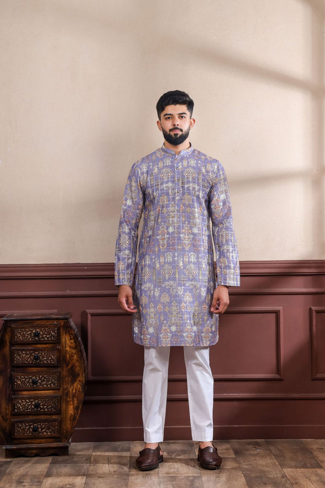 Mens Multi Color Printed Cotton Kurta Set (ACA9318)