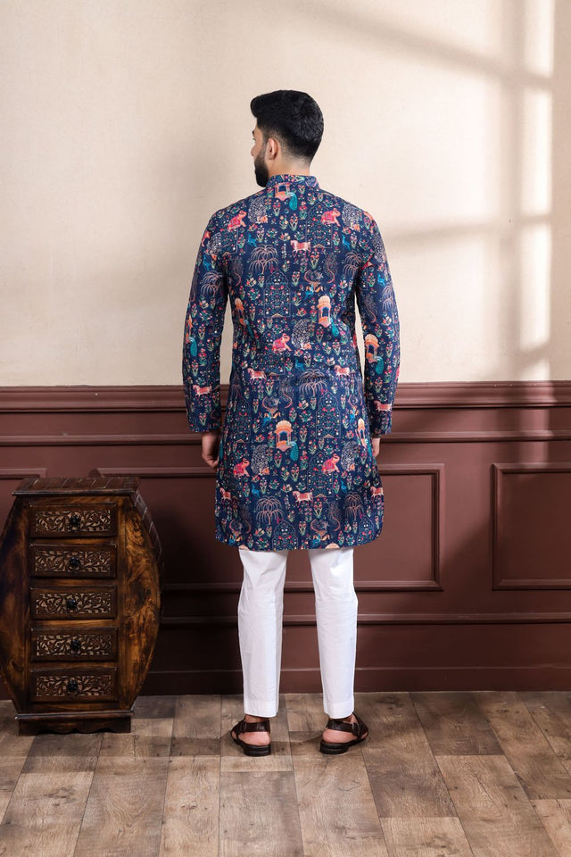 Mens Black Printed Cotton Kurta Set (ACA9319)
