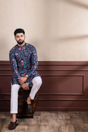 Mens Black Printed Cotton Kurta Set (ACA9319)