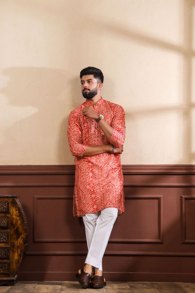 Mens Multi Color Printed Cotton Kurta Set (ACA9320)
