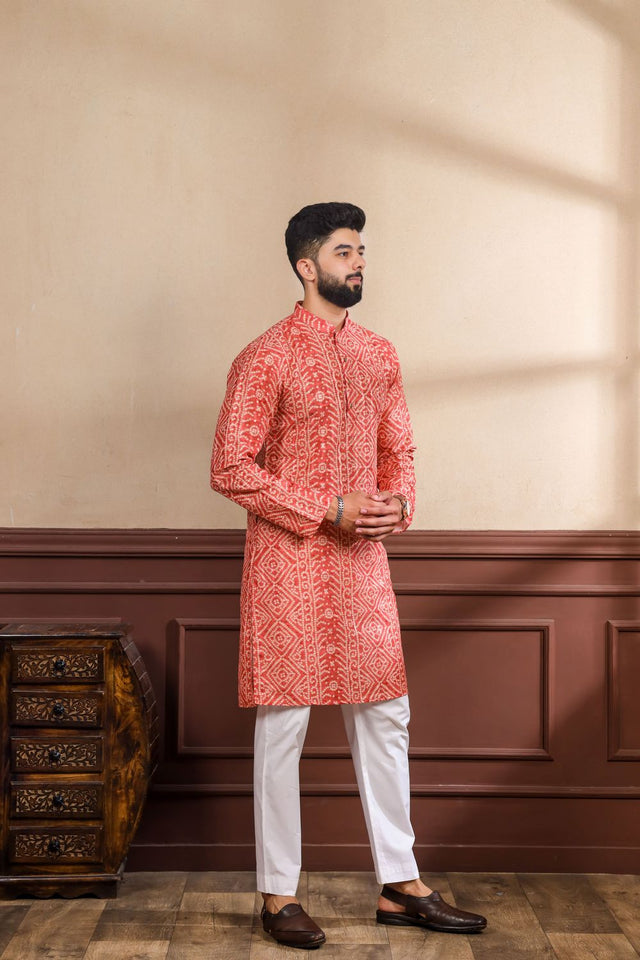 Mens Multi Color Printed Cotton Kurta Set (ACA9320)