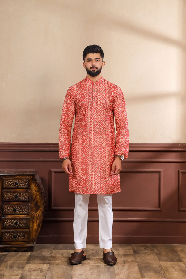 Mens Multi Color Printed Cotton Kurta Set (ACA9320)