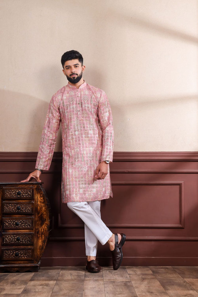 Mens Multi Color Printed Cotton Kurta Set (ACA9321)