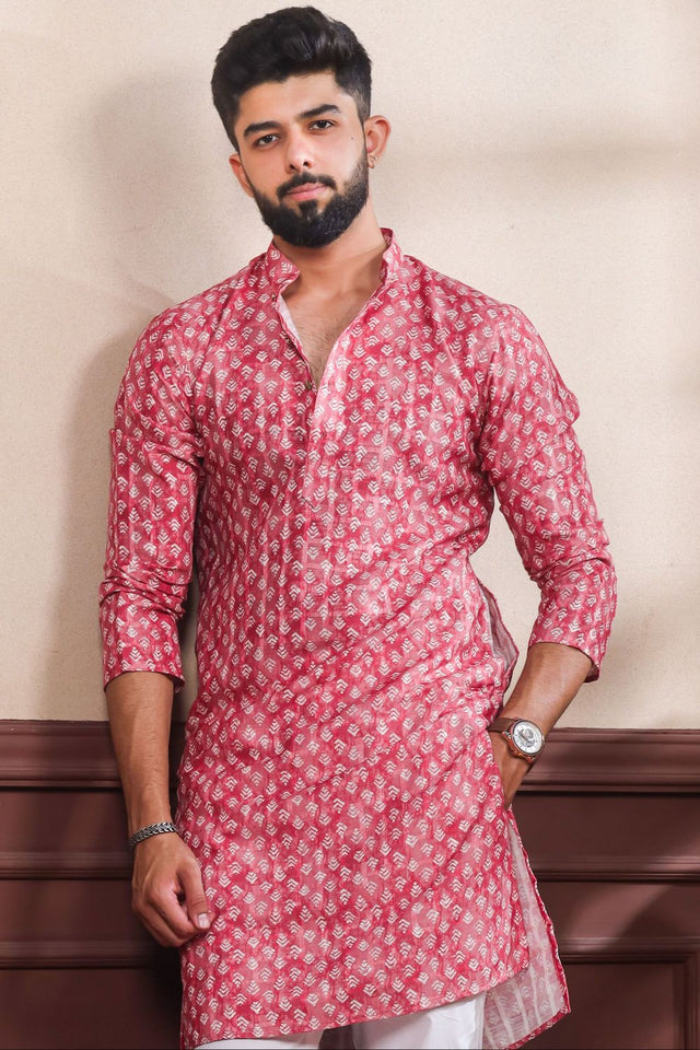 Mens Multi Color Printed Cotton Kurta Set (ACA9322)