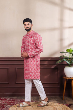 Mens Multi Color Printed Cotton Kurta Set (ACA9322)