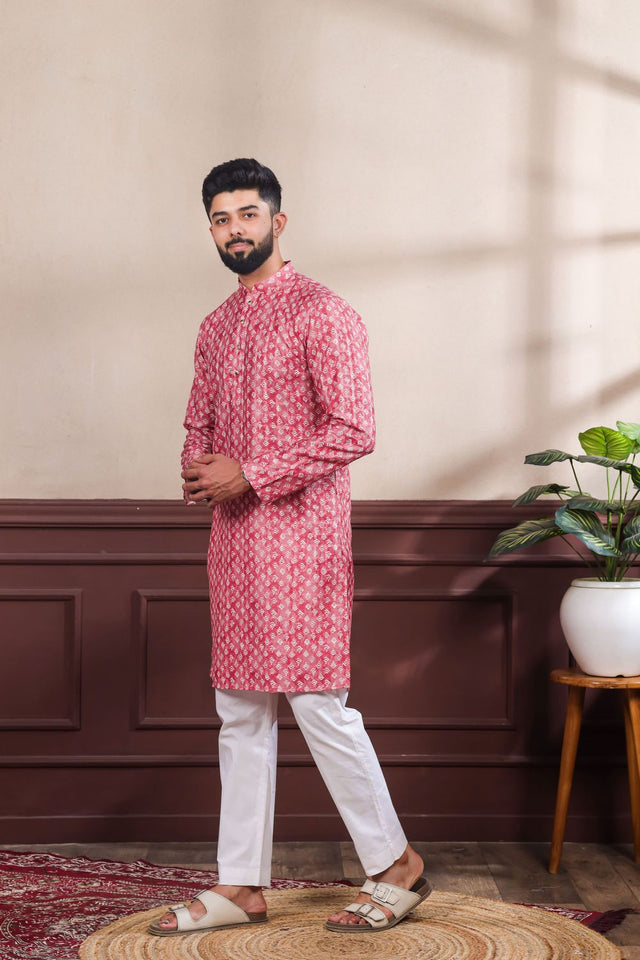 Mens Multi Color Printed Cotton Kurta Set (ACA9322)