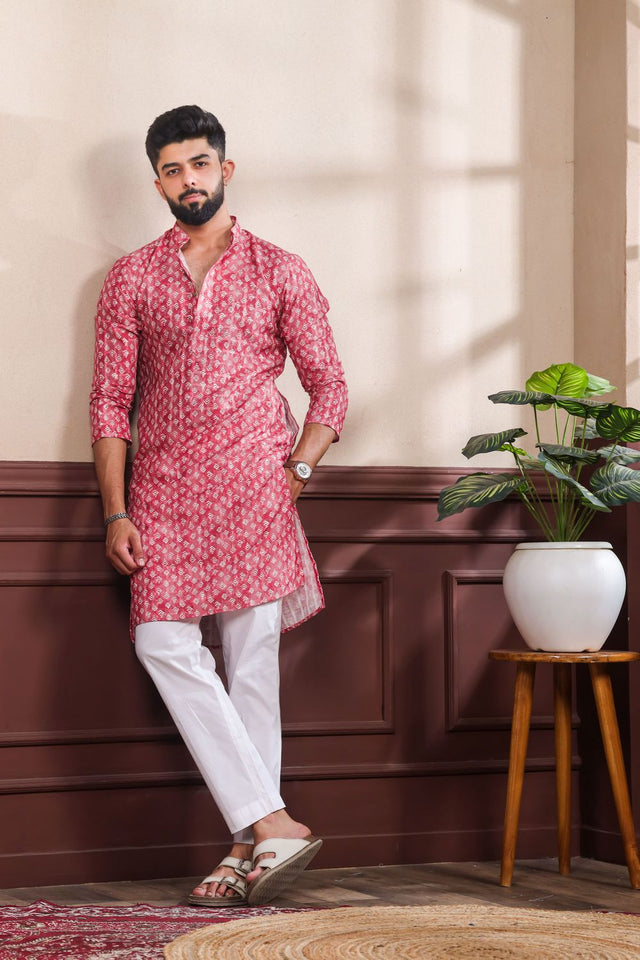 Mens Multi Color Printed Cotton Kurta Set (ACA9322)