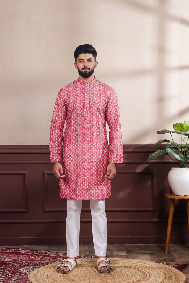 Mens Multi Color Printed Cotton Kurta Set (ACA9322)