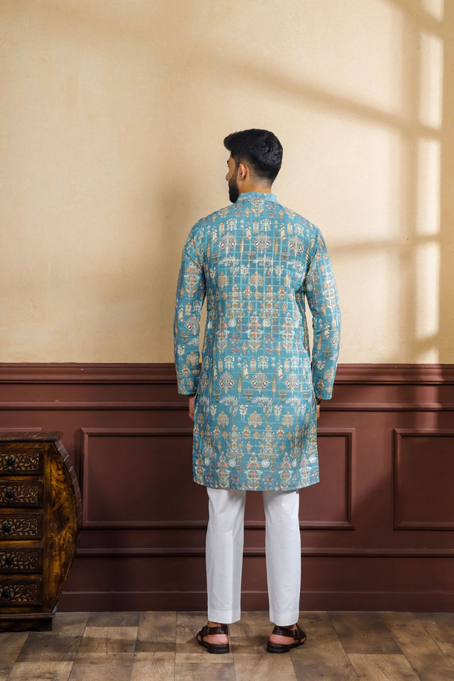 Mens Pink Printed Cotton Kurta Set (ACA9323)