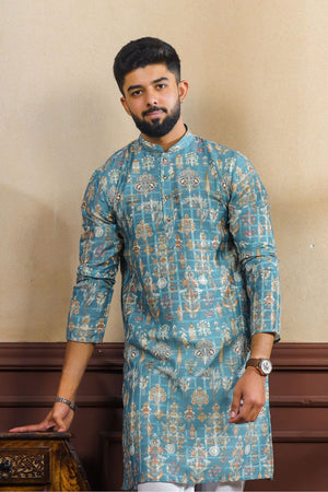 Mens Pink Printed Cotton Kurta Set (ACA9323)