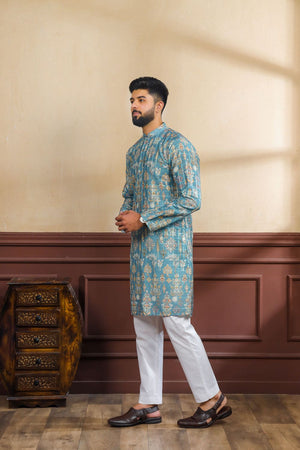 Mens Pink Printed Cotton Kurta Set (ACA9323)