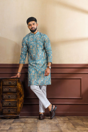 Mens Pink Printed Cotton Kurta Set (ACA9323)