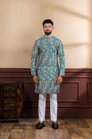 Mens Pink Printed Cotton Kurta Set (ACA9323)