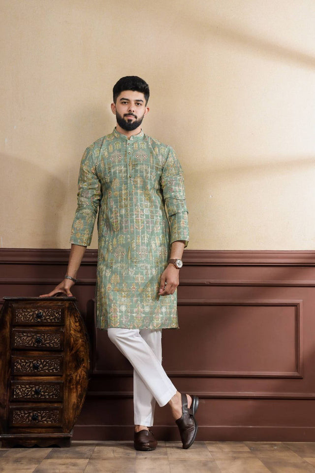 Mens Multi Color Printed Cotton Kurta Set (ACA9324)
