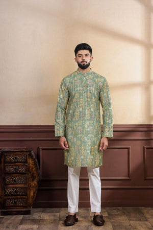 Mens Multi Color Printed Cotton Kurta Set (ACA9324)
