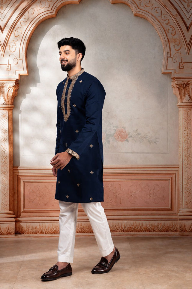 Mens Yellow Embroidered Cotton Kurta Set (ACA9325)