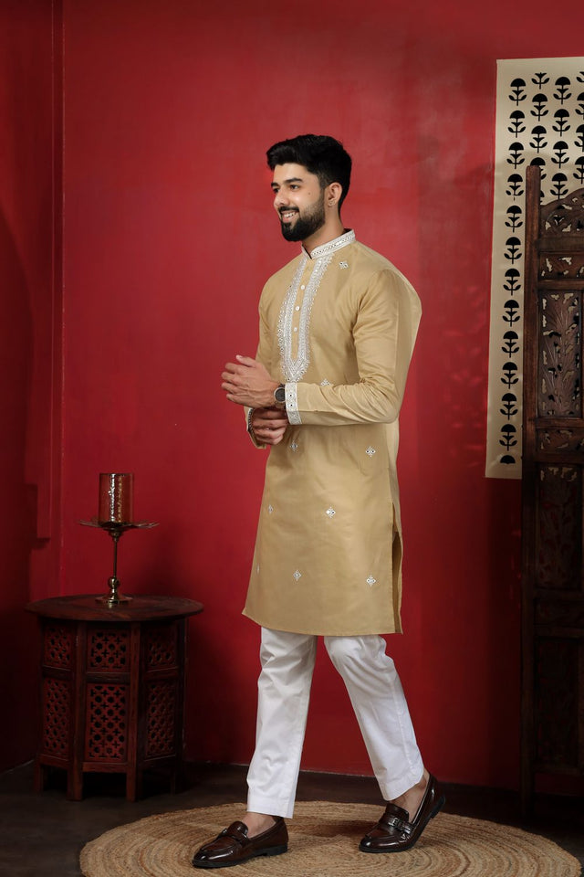 Mens Multi Color Embroidered Cotton Kurta Set (ACA9327)