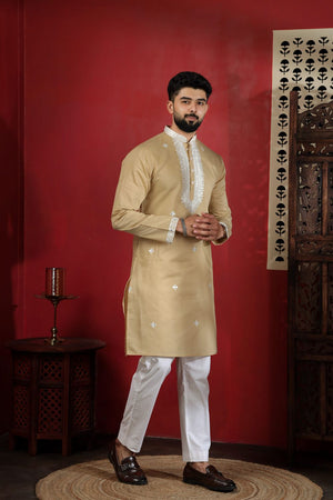 Mens Multi Color Embroidered Cotton Kurta Set (ACA9327)