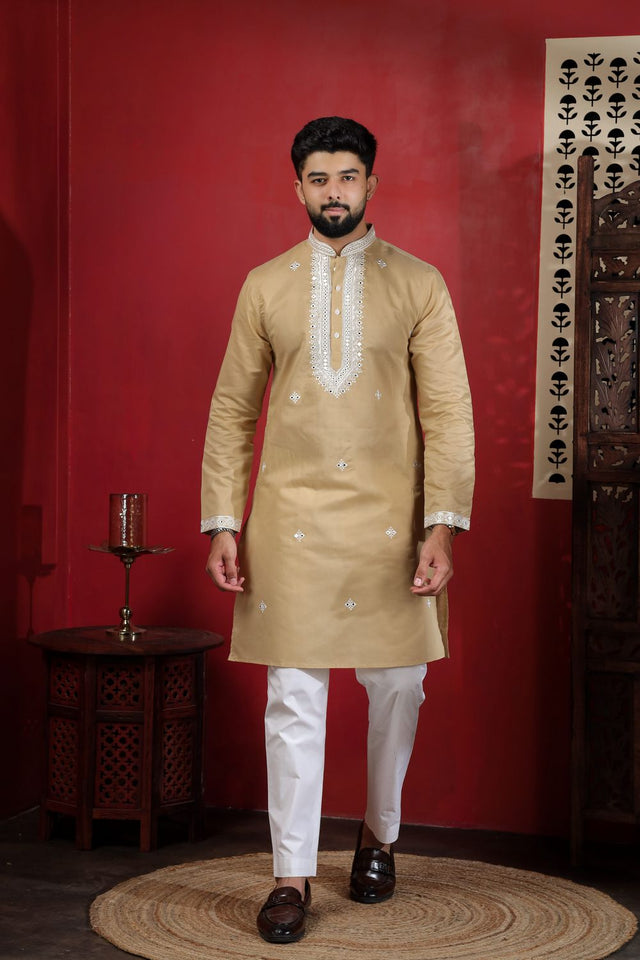 Mens Multi Color Embroidered Cotton Kurta Set (ACA9327)