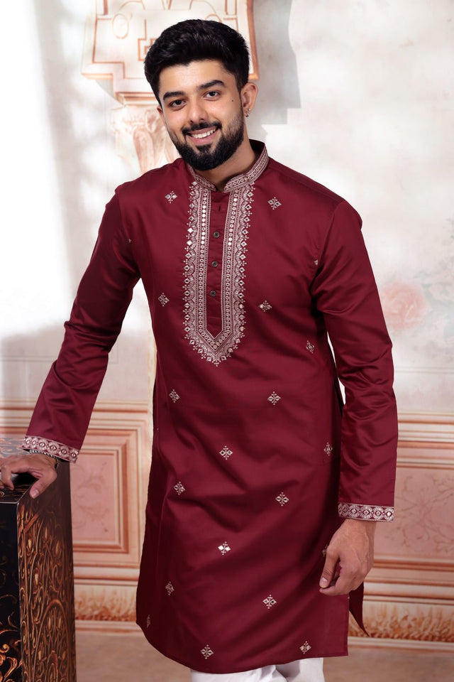 Mens Multi Color Embroidered Cotton Kurta Set (ACA9328)
