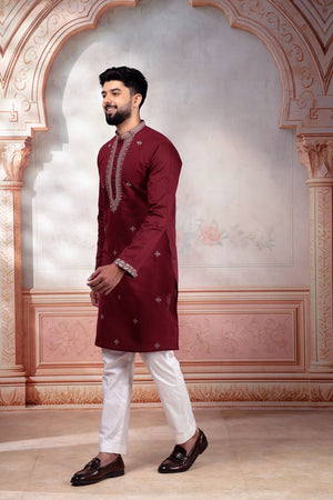 Mens Multi Color Embroidered Cotton Kurta Set (ACA9328)