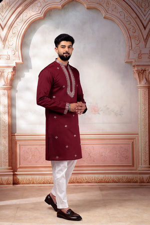 Mens Multi Color Embroidered Cotton Kurta Set (ACA9328)