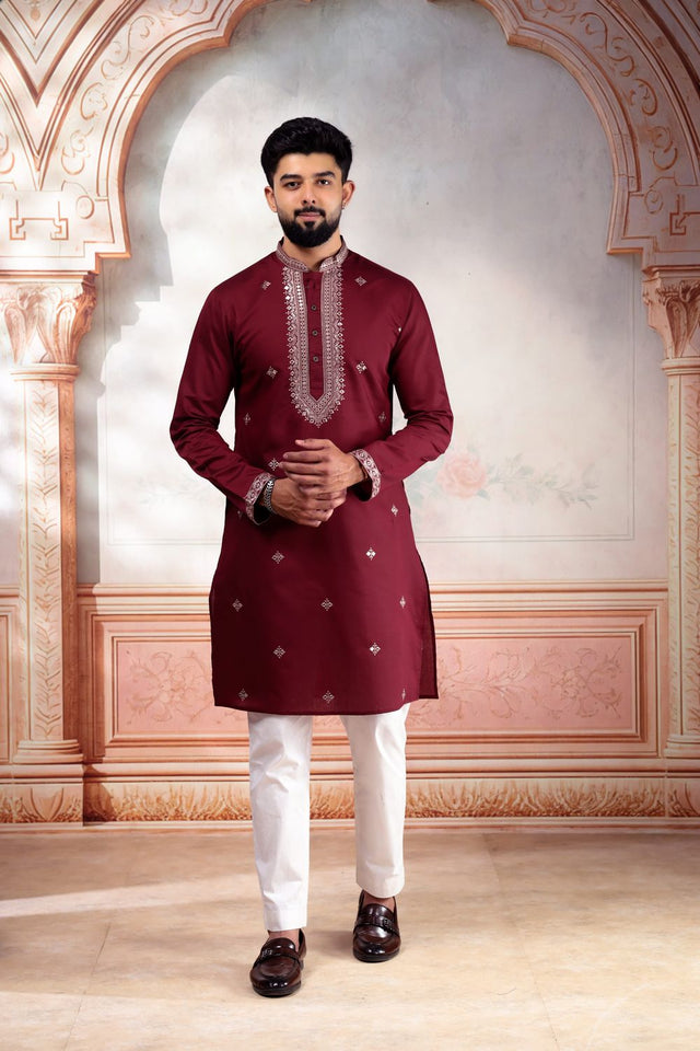 Mens Multi Color Embroidered Cotton Kurta Set (ACA9328)