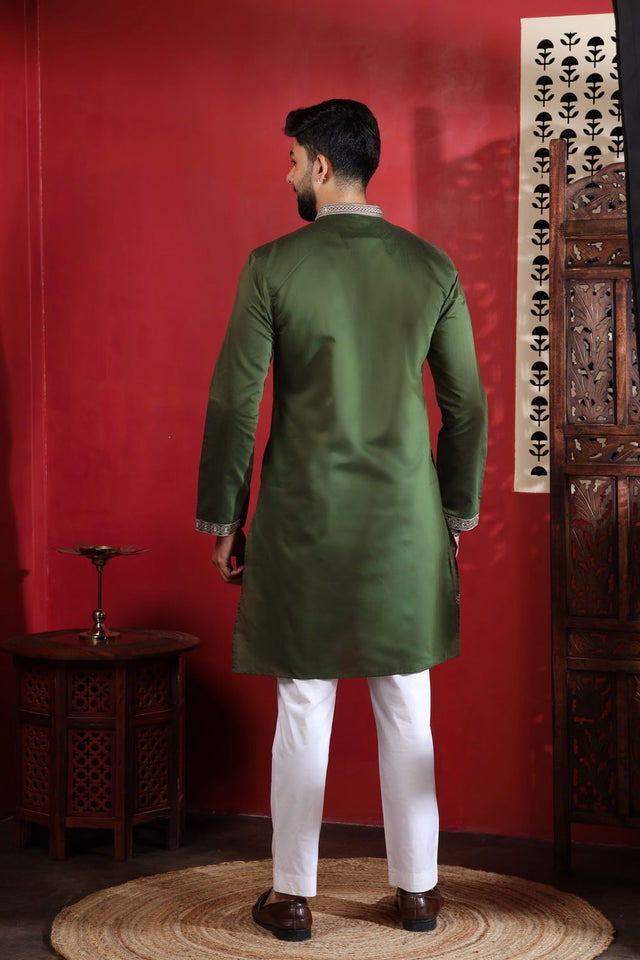 Mens Multi Color Embroidered Cotton Kurta Set (ACA9329)